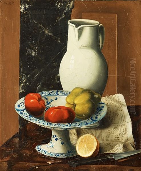 Nature Morte Med Vit Kanna Och Frukter (nature Morte With White Pitcher And Fruits) Oil Painting by Amade (Ernst Amadeus) Barth