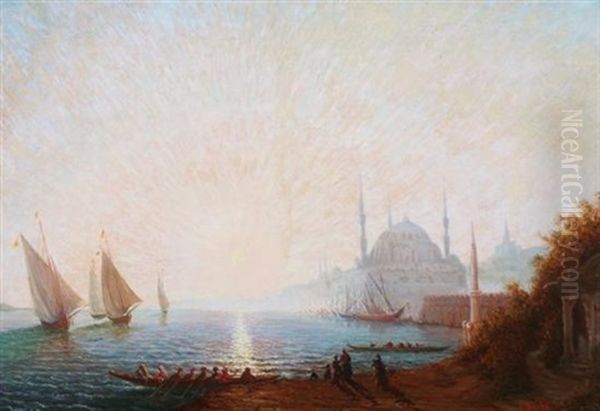 Sunrise Over The Bosphorus Oil Painting by Amade (Ernst Amadeus) Barth