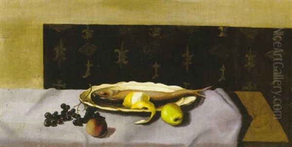 Stilleben Med Fiskfat Oil Painting by Amade (Ernst Amadeus) Barth