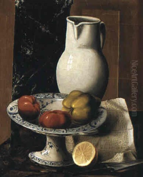 Nature Morte Med Vit Kanna Och Frukter Oil Painting by Amade (Ernst Amadeus) Barth