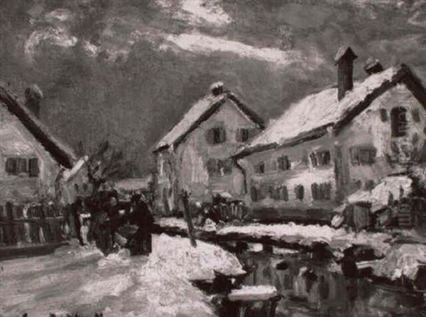 Winterliche Dorfstrasse In Diessen/ammersee Oil Painting by Amade (Ernst Amadeus) Barth