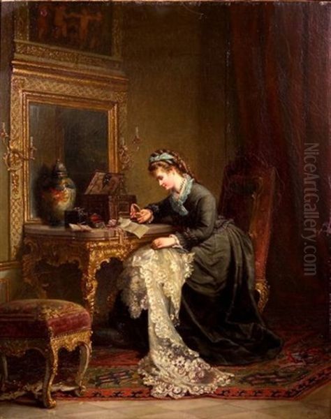 Remembrances - Genre Scene With A Woman Seated At A Dressing Table by Arthur Julius Barth