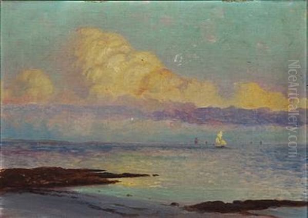 Ved Solnedgang Paa Stranden Ved Concarneau Oil Painting by Carl Wilhelm Boeckman Barth