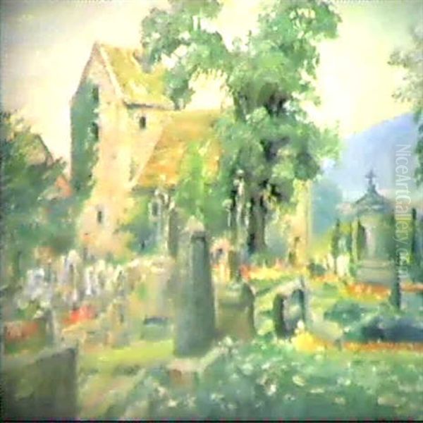 Friedhof In Lauenstein Oil Painting by Ferdinand Barth