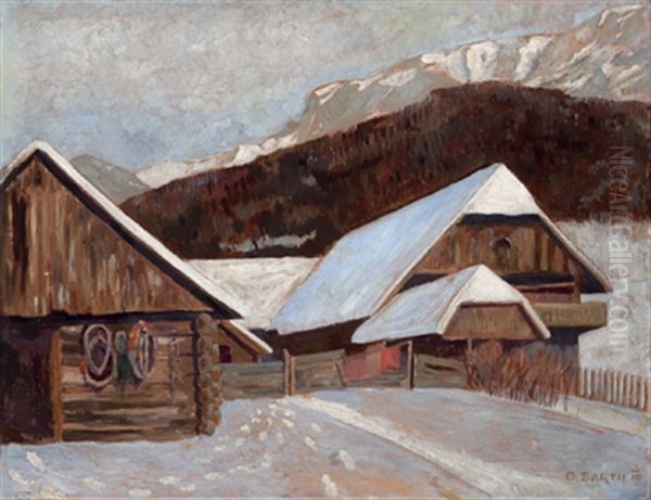 Bauernhaus Im Winter - Altenbergertal An Der Rax, Steirische Seite Des Preinergscheid Oil Painting by Otto Barth