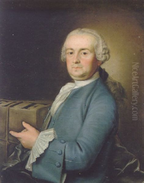 Portrait Of Friedrich Seuter, Wearing A White Wig And Blue Coat Oil Painting by Sigmund Barth