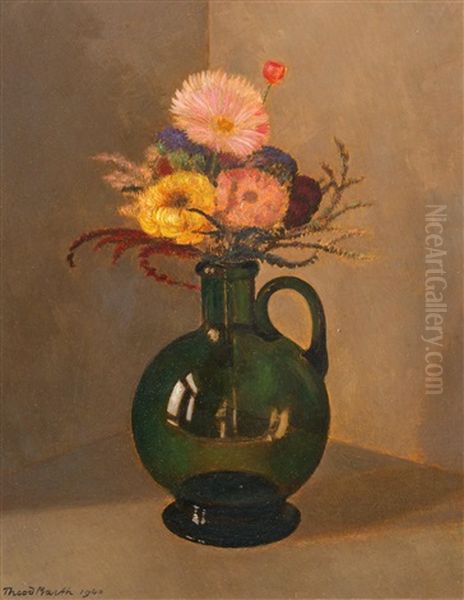 Blumenstrauss In Glaskrug Oil Painting by Theodor Barth