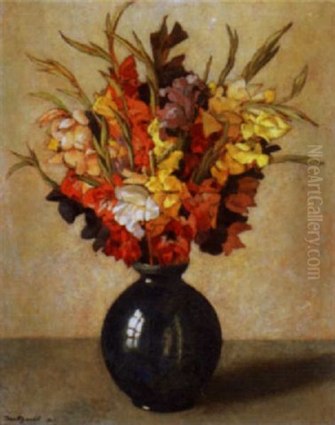 Stilleben Mit Gladiolen In Blauer Vase Oil Painting by Theodor Barth