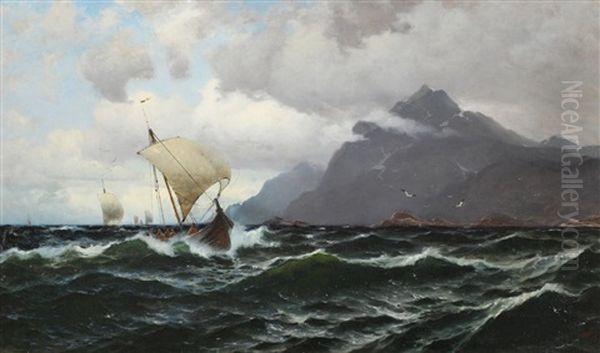 Lofotfiskere I Frisk Bris Ved Vagakallen Oil Painting by Wilhelm Barth