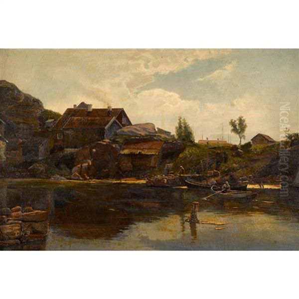 Boating On A Calm Lake Oil Painting by Wilhelm Barth