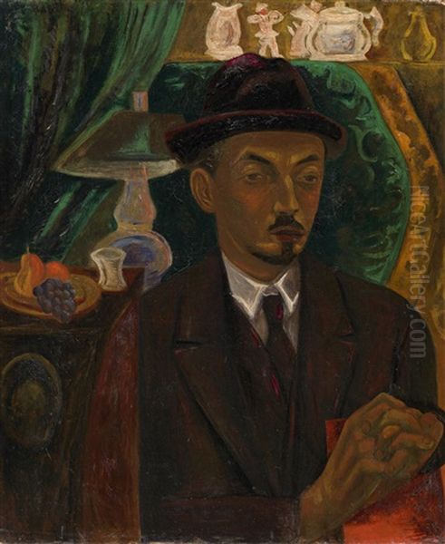 Portrait Of A Man In An Interior Oil Painting by Victor Barthe