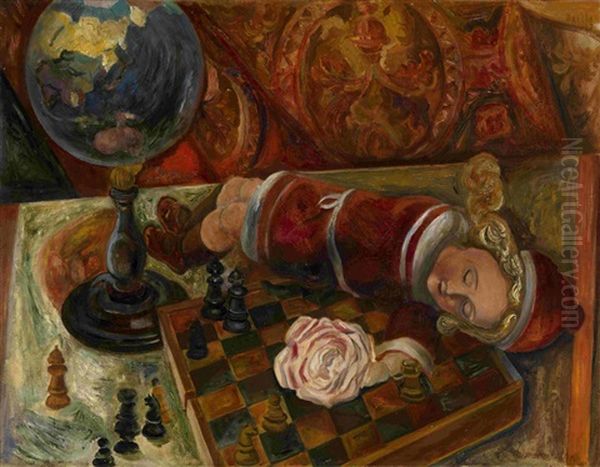 Still Life With A Doll Oil Painting by Victor Barthe