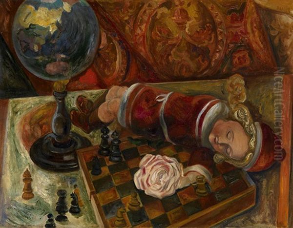 Still Life With A Doll Oil Painting by Victor Barthe