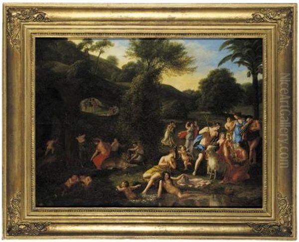 Bacchus With Nymphs In A Classical Garden Landscape (bacchus Mit Nymphen In Einer Klassischen Landschaft) Oil Painting by Friedrich Barthel