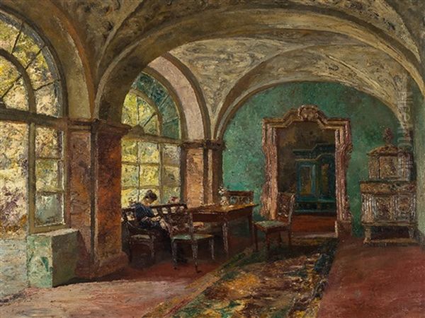 Interior With Lady Oil Painting by Paul Barthel