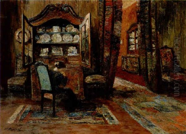 Interior Med Kvinna Oil Painting by Paul Barthel