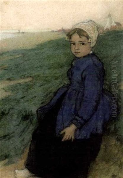 Portrait De Fillette Hollandaise (madeleine Daye A 6 Ans) Oil Painting by Charles William Bartlett