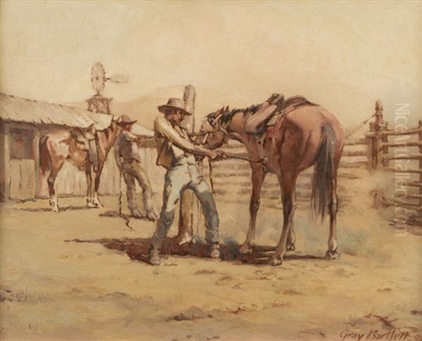 Saddling A Fresh Mount by Gray Phineas Bartlett