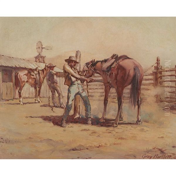 Saddling A Fresh Mount by Gray Phineas Bartlett