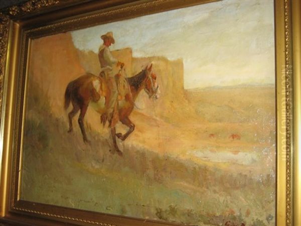 Horse And Rider In A Canyon by Gray Phineas Bartlett