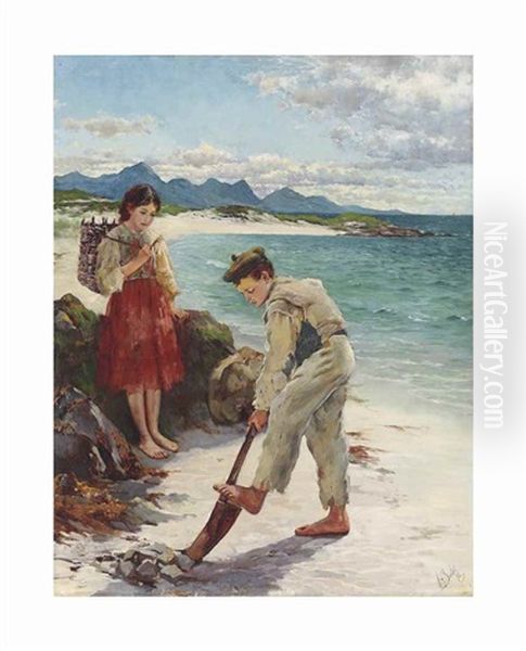 On The Beach, Connemara Oil Painting by William H. Bartlett