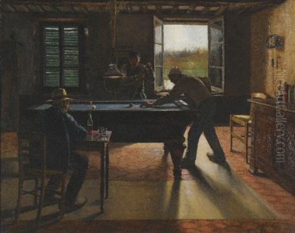 A Game Of Billiards Oil Painting by William H. Bartlett