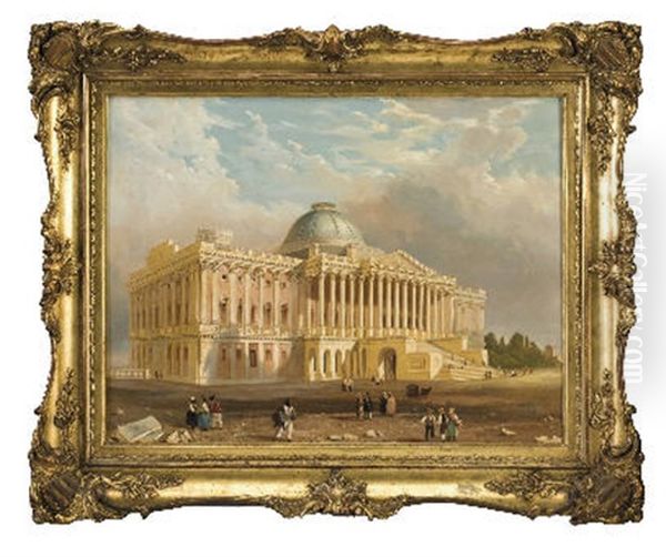 The United States Capitol Oil Painting by William H. Bartlett