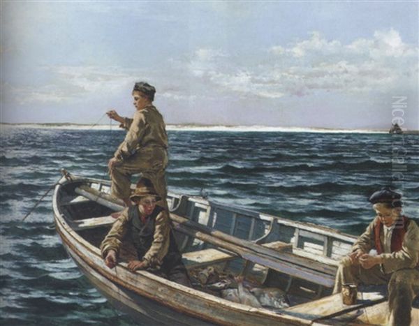 Fishing Off The Coast Of Ireland Oil Painting by William H. Bartlett