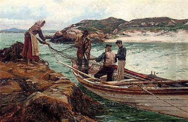 Landing The Catch Oil Painting by William H. Bartlett