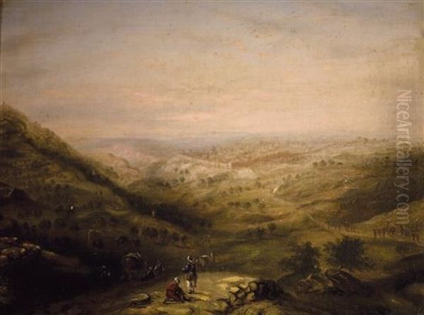 Caravan Facing Jerusalem Oil Painting by William Henry Bartlett