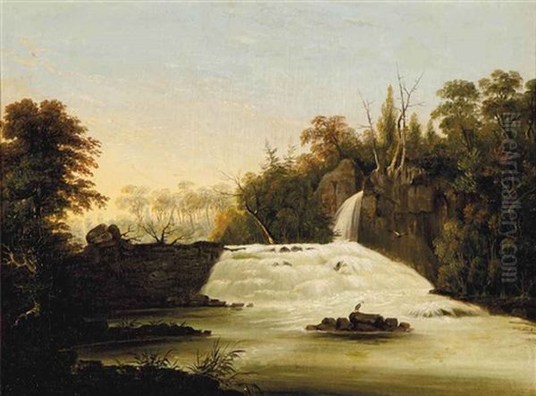 View Of Passaic Falls, New Jersey Oil Painting by William Henry Bartlett