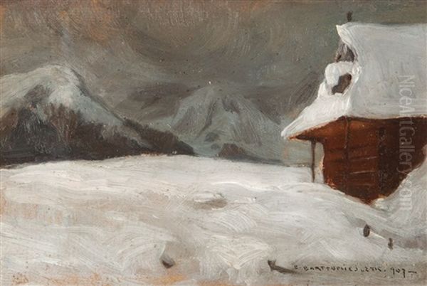 Zima Na Podhalu Oil Painting by Edmund Ludwik Bartlomiejczyk