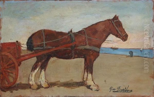 Draught Horse On The Sea Oil Painting by Giovanni Bartolena