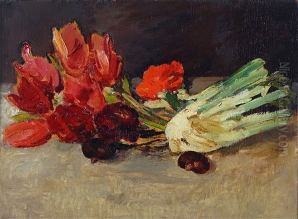 Natura Morta Con Tulipani Oil Painting by Giovanni Bartolena