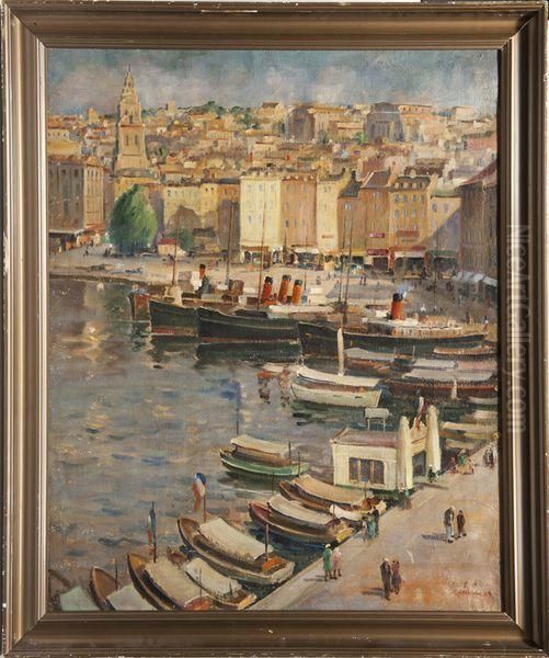 Le Port De Toulon Oil Painting by Lucien Adrion