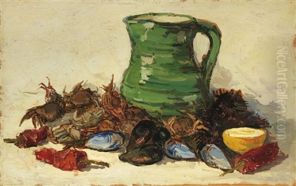 Caraffa Con Frutti Di Mare Oil Painting by Giovanni Bartolena