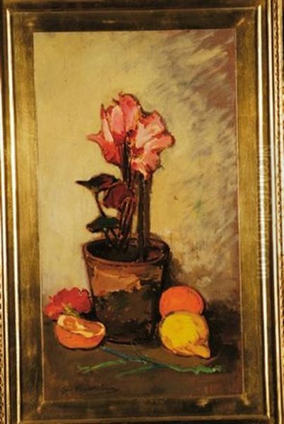 Vaso E Fiori Oil Painting by Giovanni Bartolena