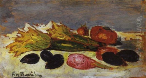 Natura Morta Con Zucchine E Frutti Di Mare Oil Painting by Giovanni Bartolena