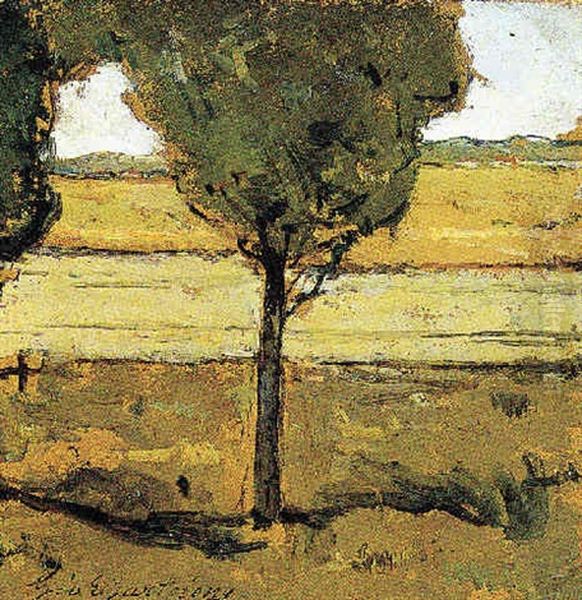 Paesaggio Con Albero Oil Painting by Giovanni Bartolena