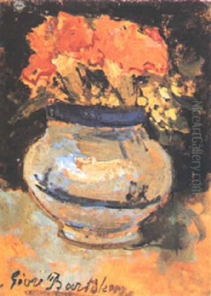 Vaso Con Fiori Rossi Oil Painting by Giovanni Bartolena