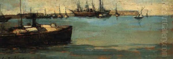 Porto Di Livorno Oil Painting by Giovanni Bartolena