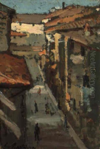 Via Di Livorno Oil Painting by Giovanni Bartolena