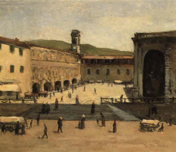 Piazza Di Montenero Oil Painting by Giovanni Bartolena