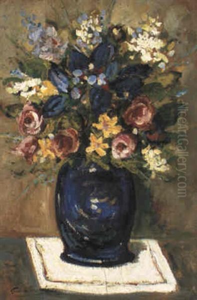 Still Life With Flowers Oil Painting by Giovanni Bartolena