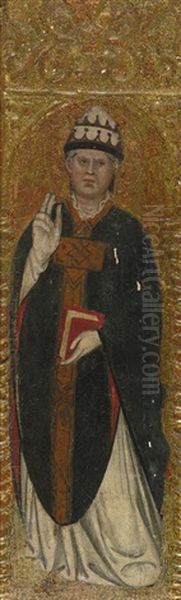 A Papal Saint, Holding A Book With One Hand Raised In Benediction Oil Painting by Taddeo Di Bartolo