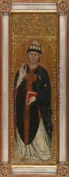 A Male Saint, Holding A Book With One Hand Raised In Benediction Oil Painting by Taddeo Di Bartolo