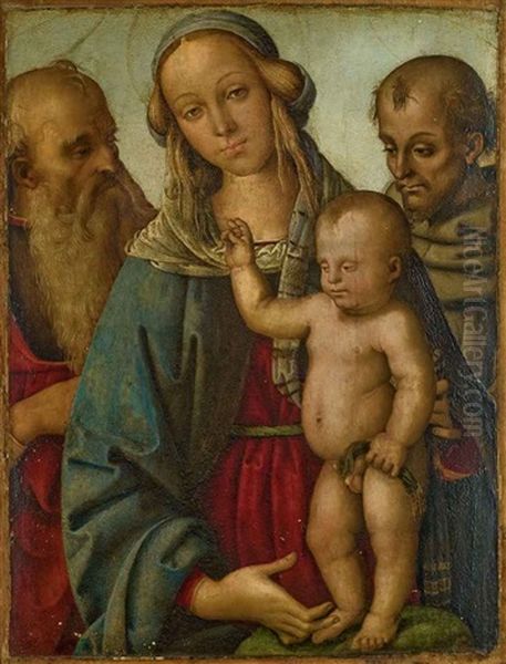 Vierge A L'enfant Avec Saint Jerome Et Saint Francis Oil Painting by Giovan Maria di Bartolomeo Bacci di Belforte