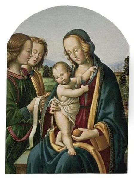 Madonna And Child With Two Angels Oil Painting by Giovan Maria di Bartolomeo Bacci di Belforte