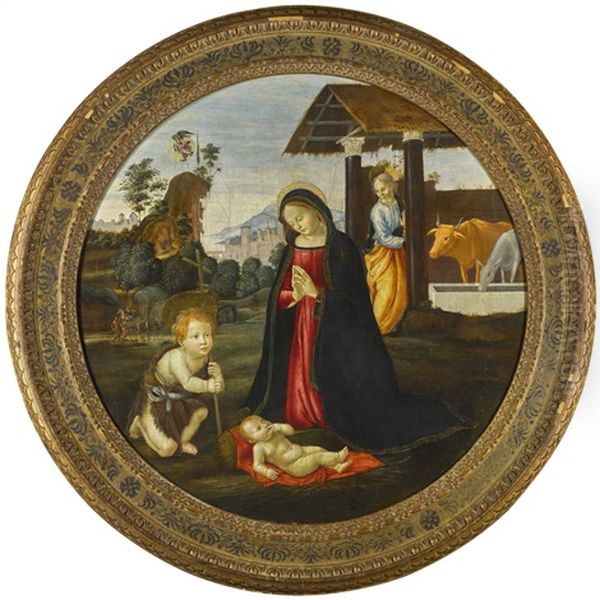 The Madonna And Infant Saint John The Baptist Adoring The Christ Child Oil Painting by  Bartolomeo di Giovanni