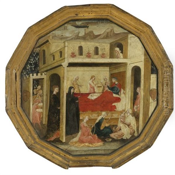 The Montauri Birth Tray Oil Painting by  Bartolommeo di Fruosino